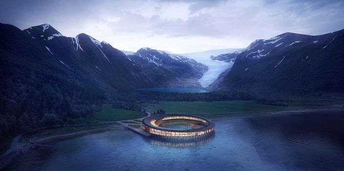 Круговой отель в норвежских фьордах